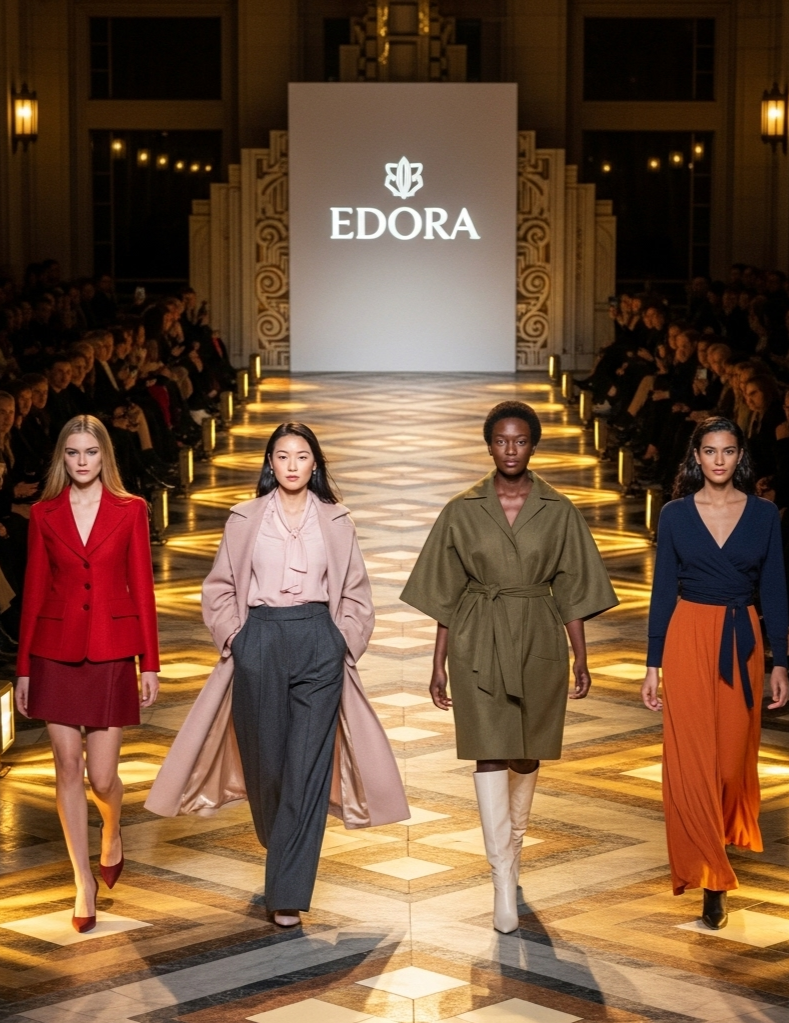 a group of women walking down a runway