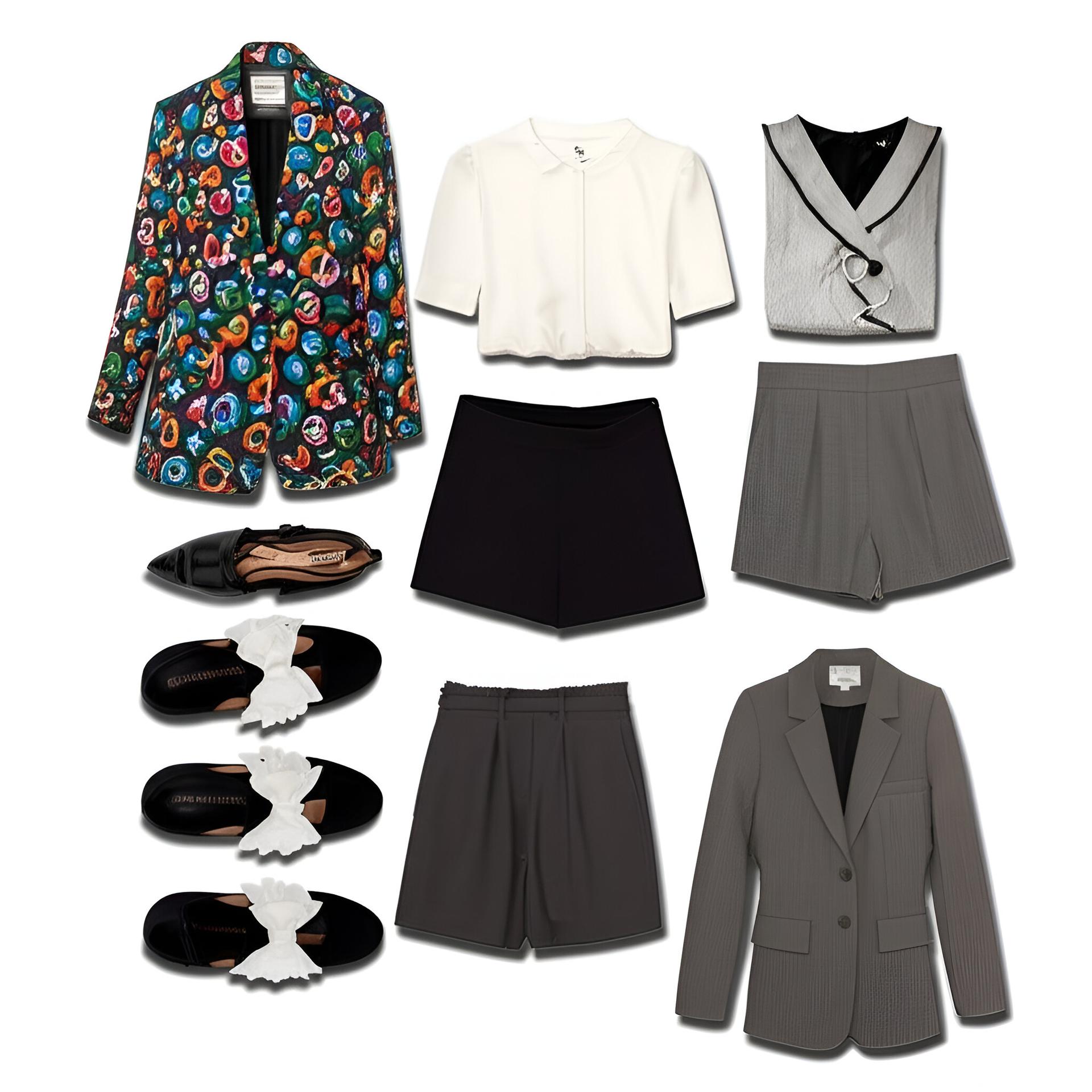 a group of clothes and shoes