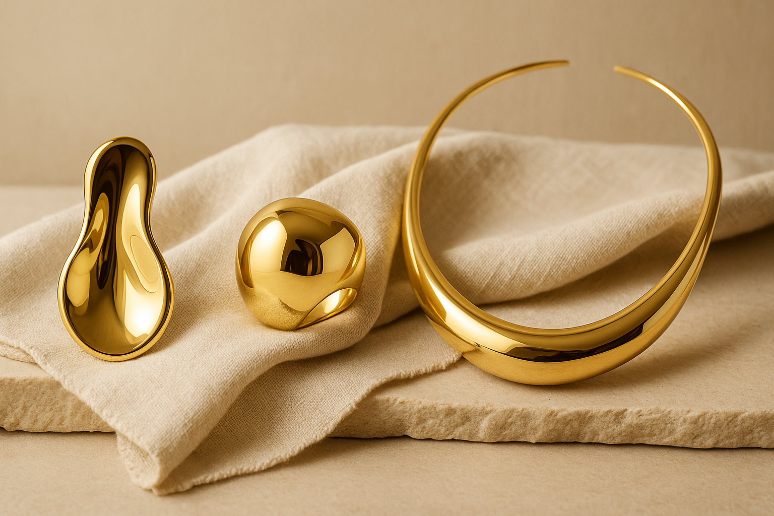 a gold jewelry on a cloth