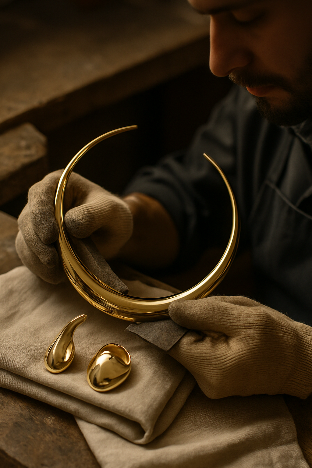 a person working on a gold object