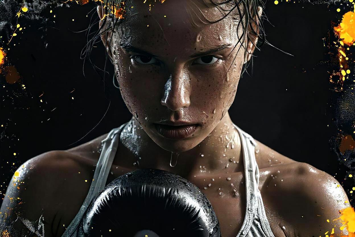 a woman with boxing gloves