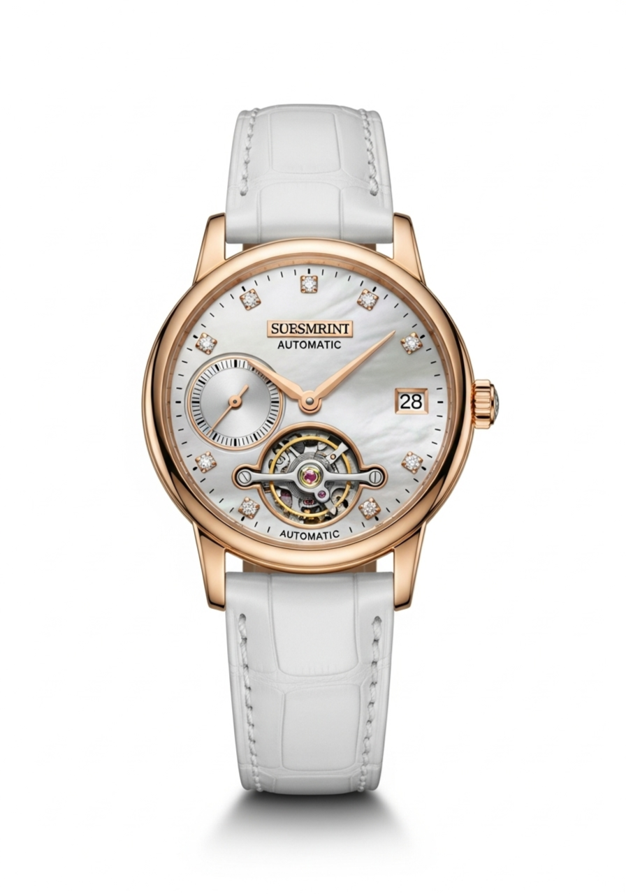 Gold and White Woman Watch