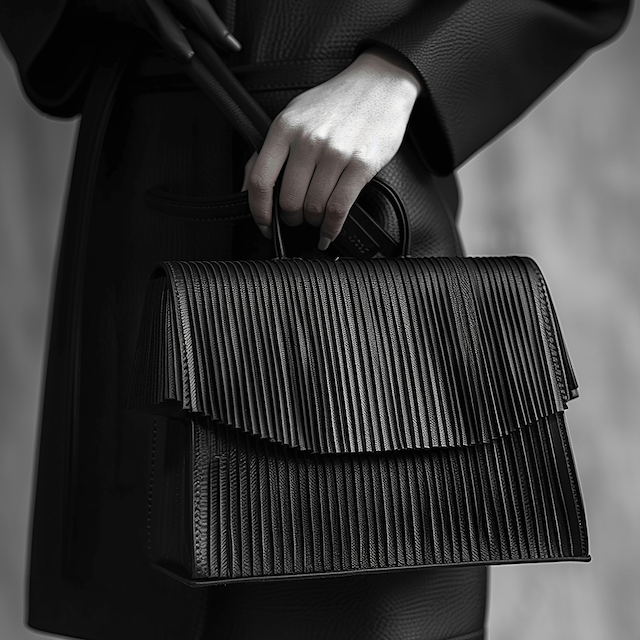 a hand holding a black bag