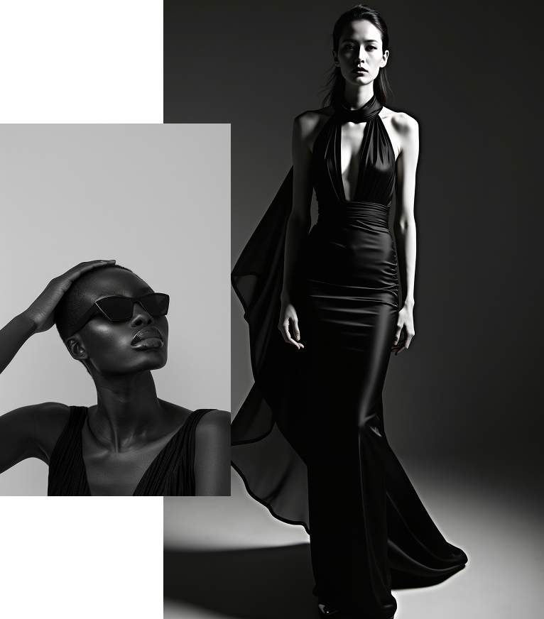 a woman in a black dress