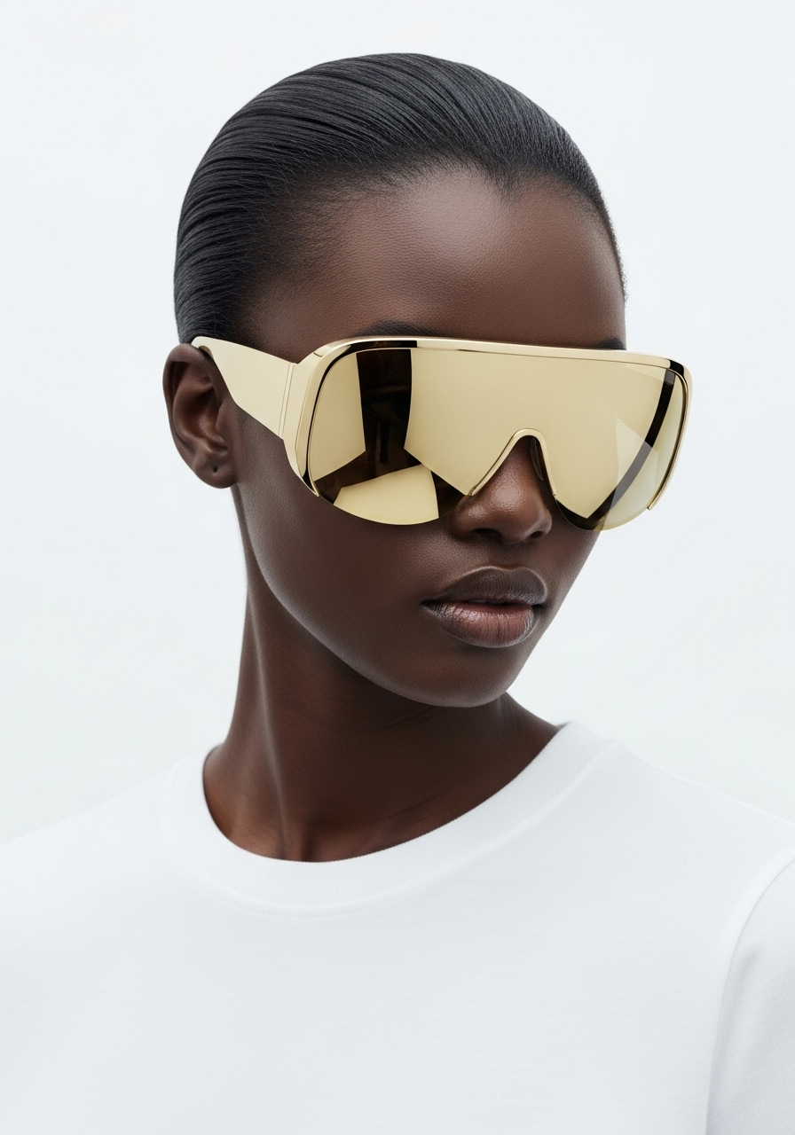 a woman wearing golden sunglasses