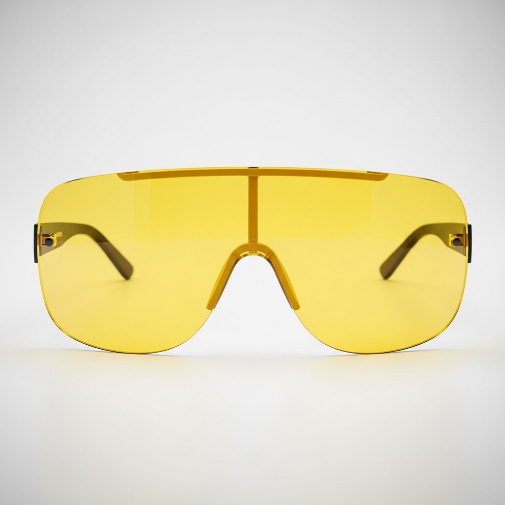a yellow sunglasses with black frames