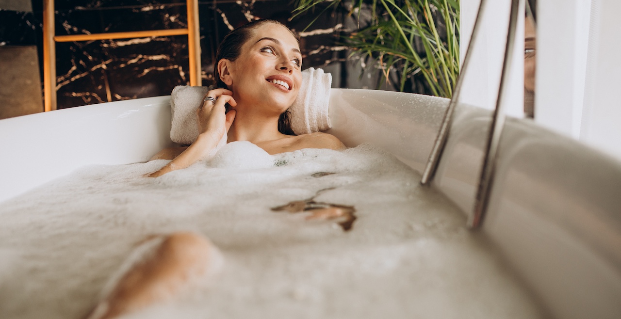 a woman in a bathtub