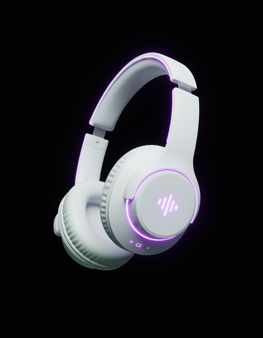 a white headphones with green lights