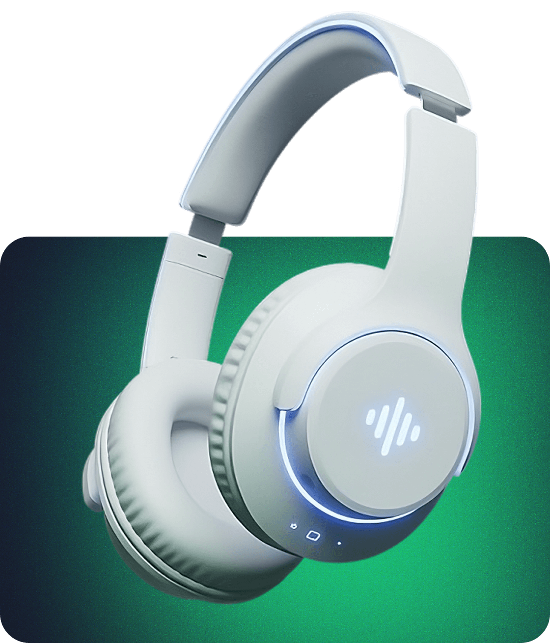 a white headphones with a glowing light