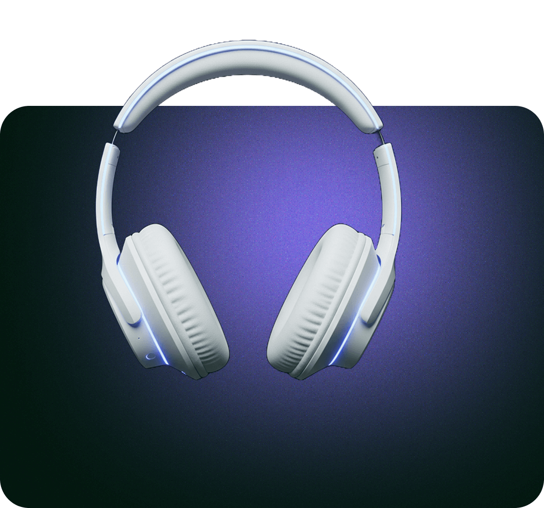a white headphones with blue lights