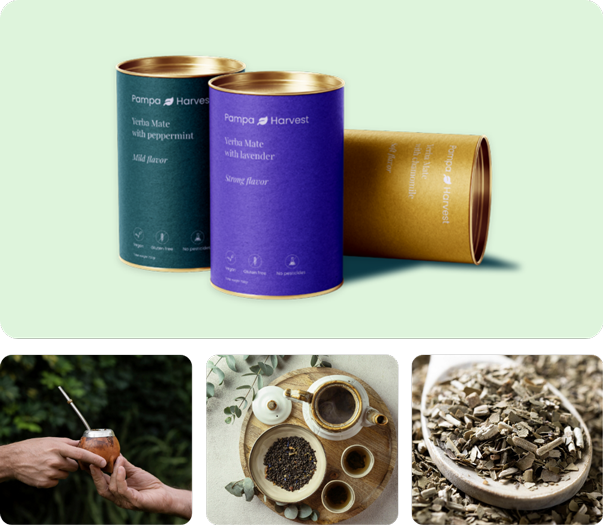 a group of images of yerba mate products