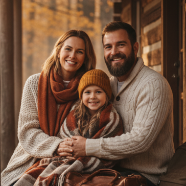 Family in cozy Cabin