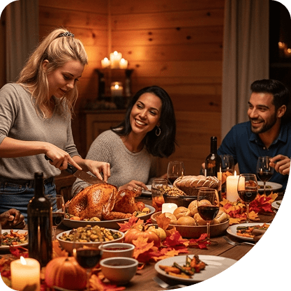 a group of people around a table with food