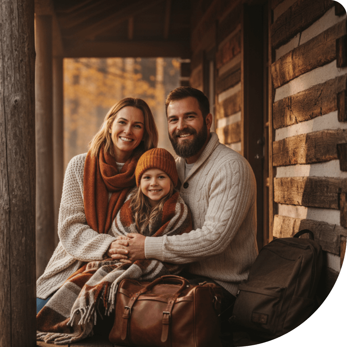 a family sitting on a porch