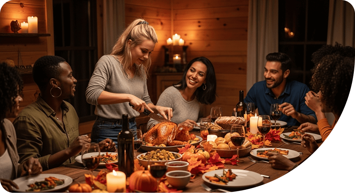 a group of people around a table with food