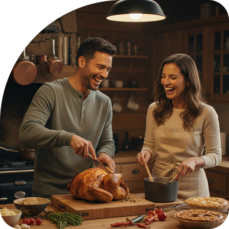a man and woman cooking in a kitchen