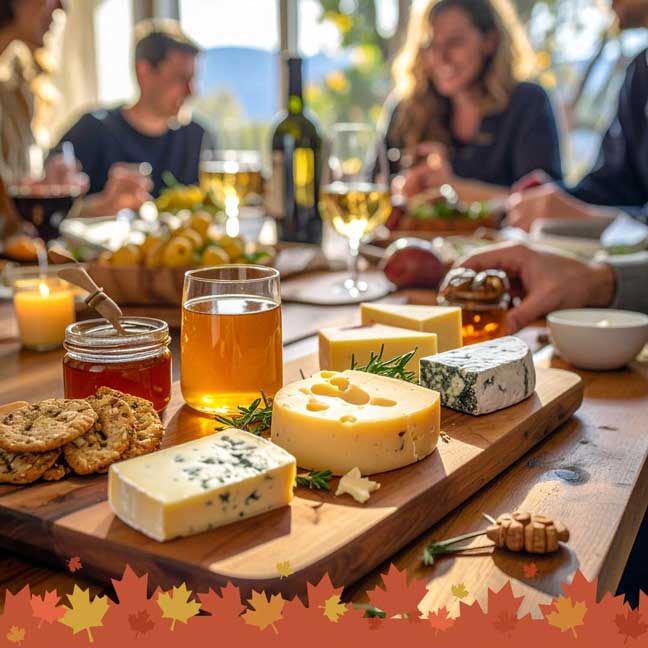 a group of people sitting around a table with food and drinks
