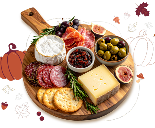 a platter of cheese and olives