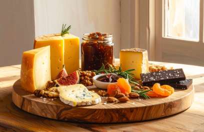 a plate of cheese and nuts