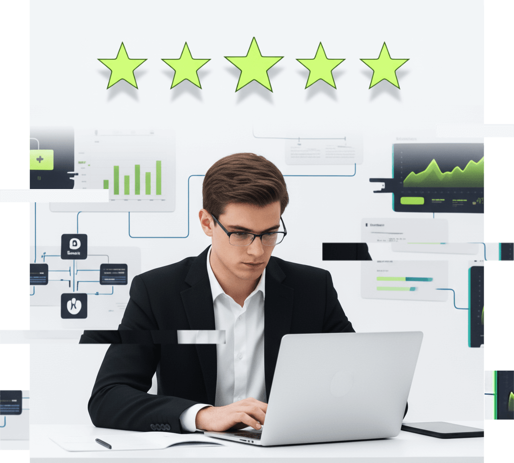 a man sitting at a desk with a laptop