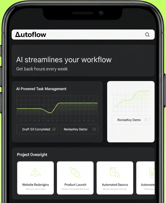 a black cell phone with white text and green graphics