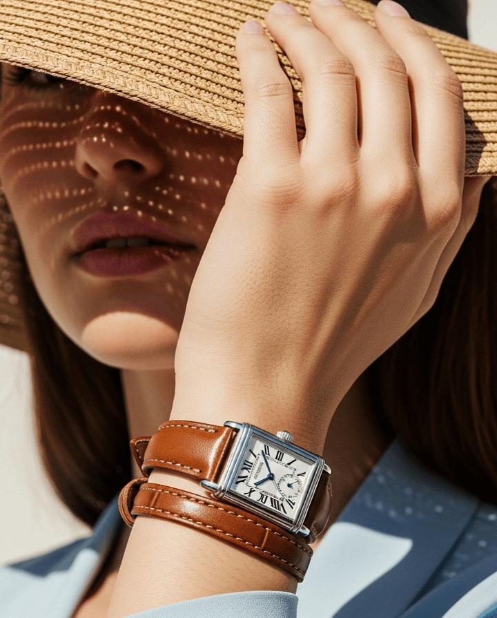 a woman wearing a hat and a watch