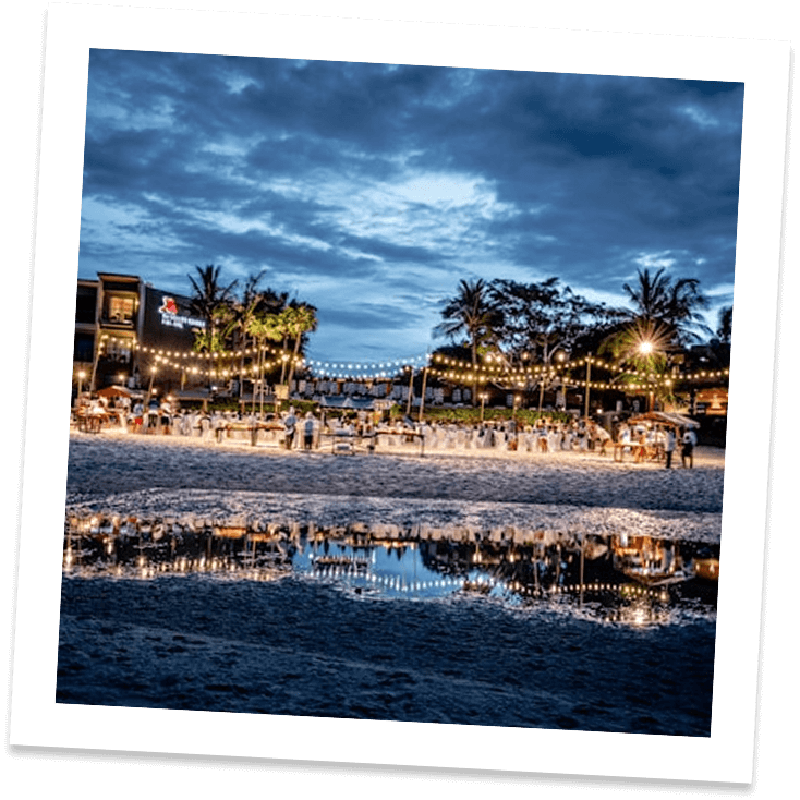 a group of people at a beach