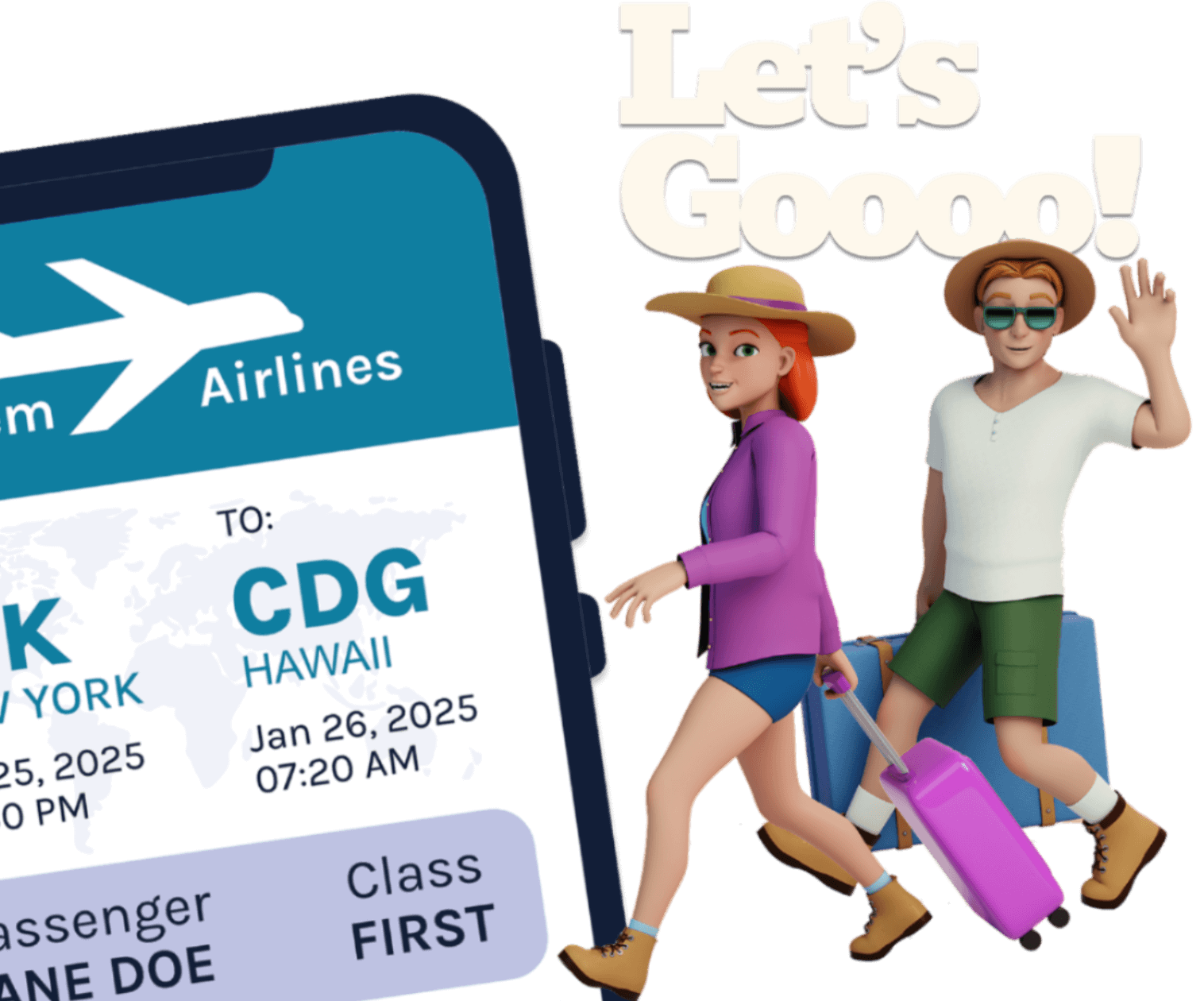 a cartoon of a couple of people walking with luggage