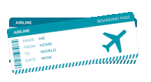 a blue and white ticket with a plane silhouette