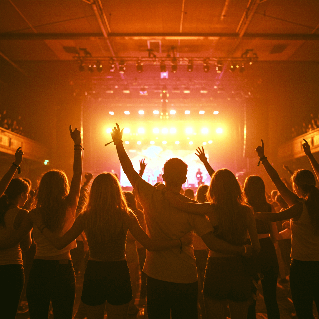 a group of people in a concert