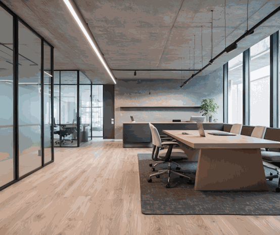 a room with a table and chairs