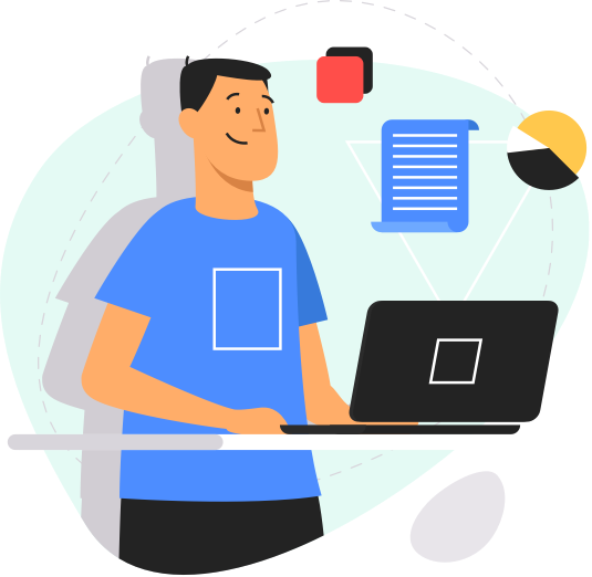 a man standing in front of a laptop