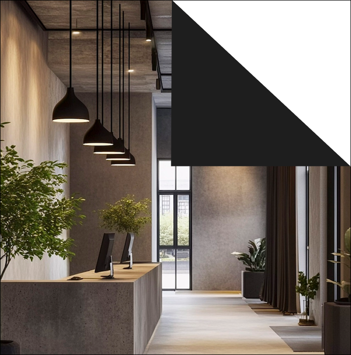 a room with a desk and a computer