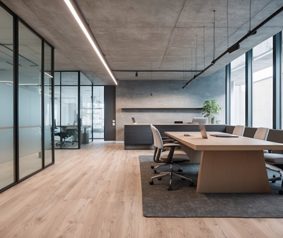 a room with a table and chairs