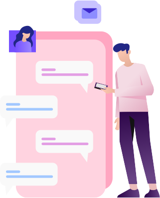 a man standing next to a large pink rectangular object