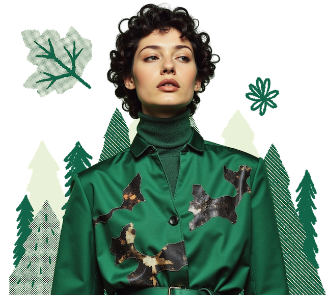 a woman in a green coat