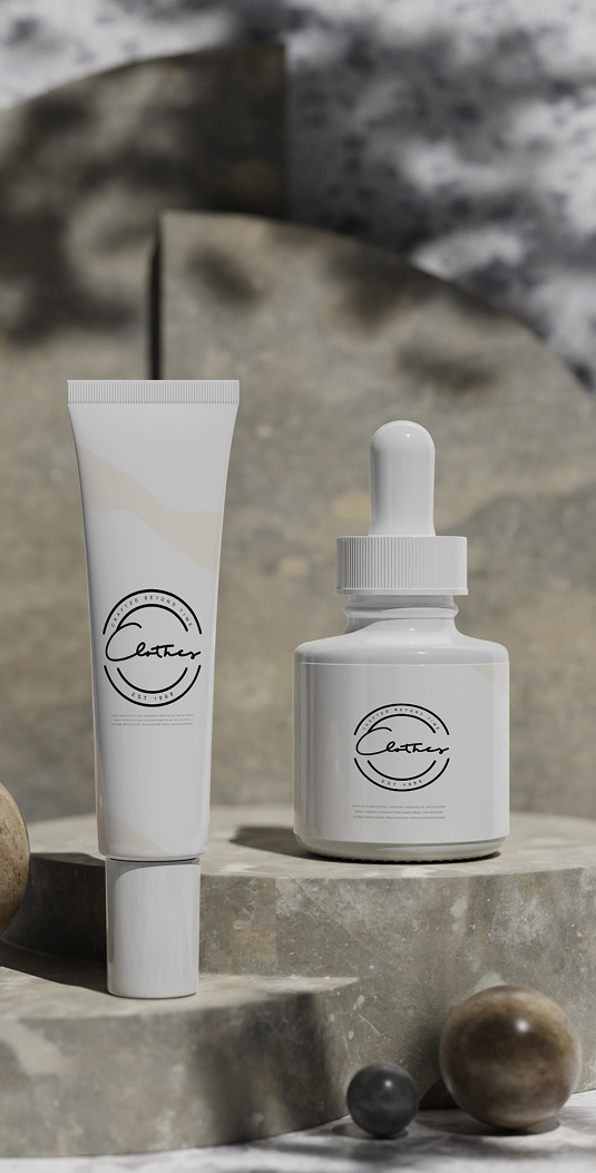 a white bottle and tube of cream