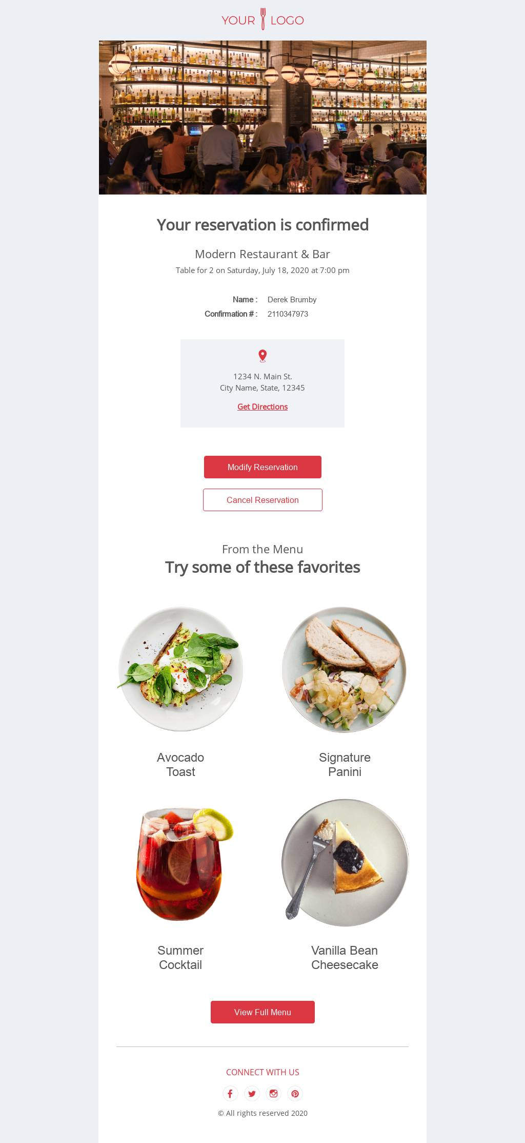 Restaurant Reservation Confirmation