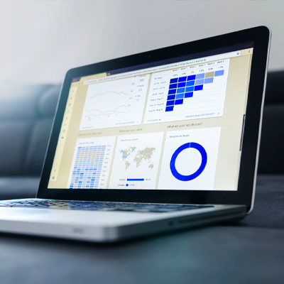 A laptop with infographics