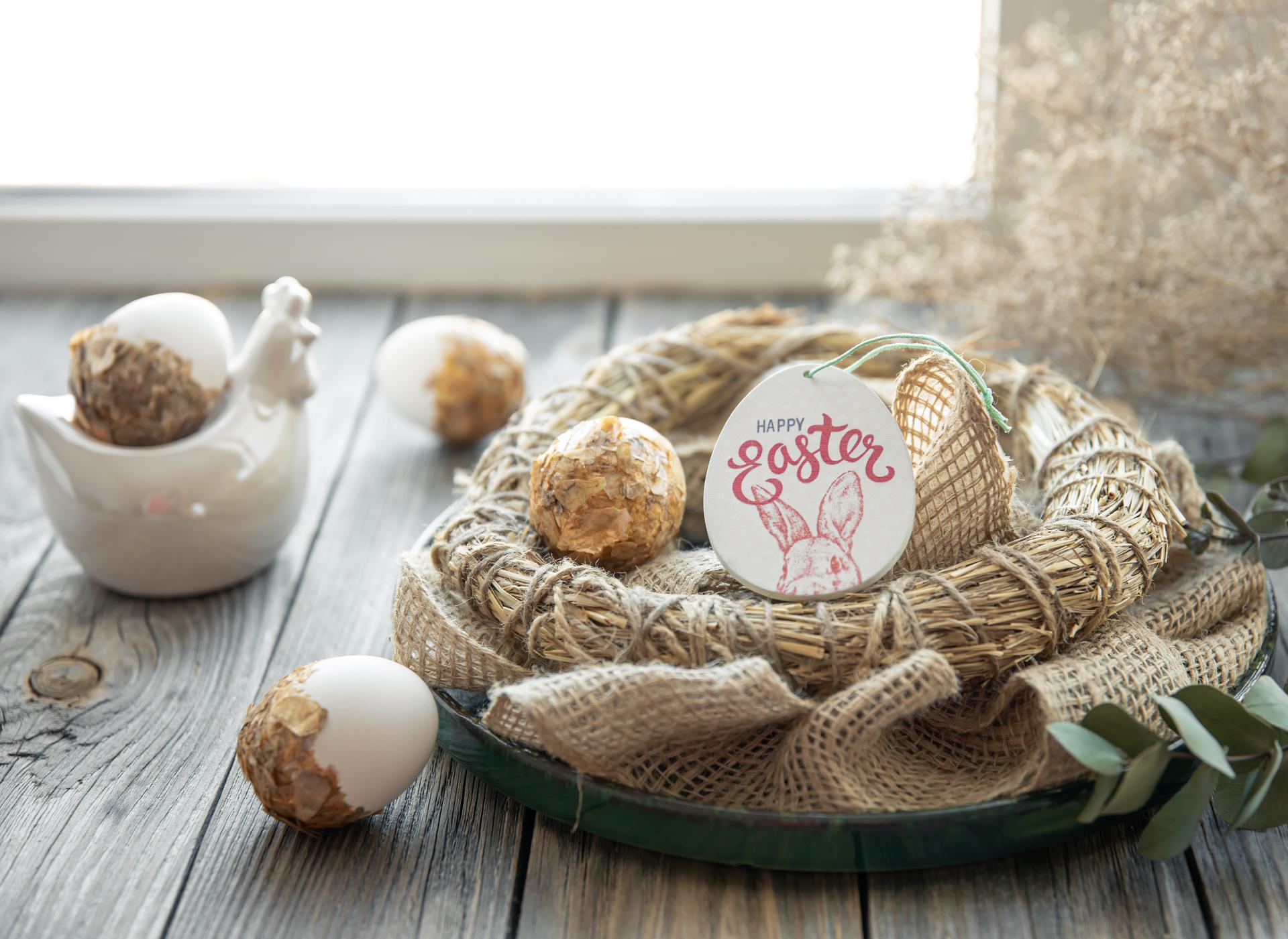 Decorative nest with painted easter eggs