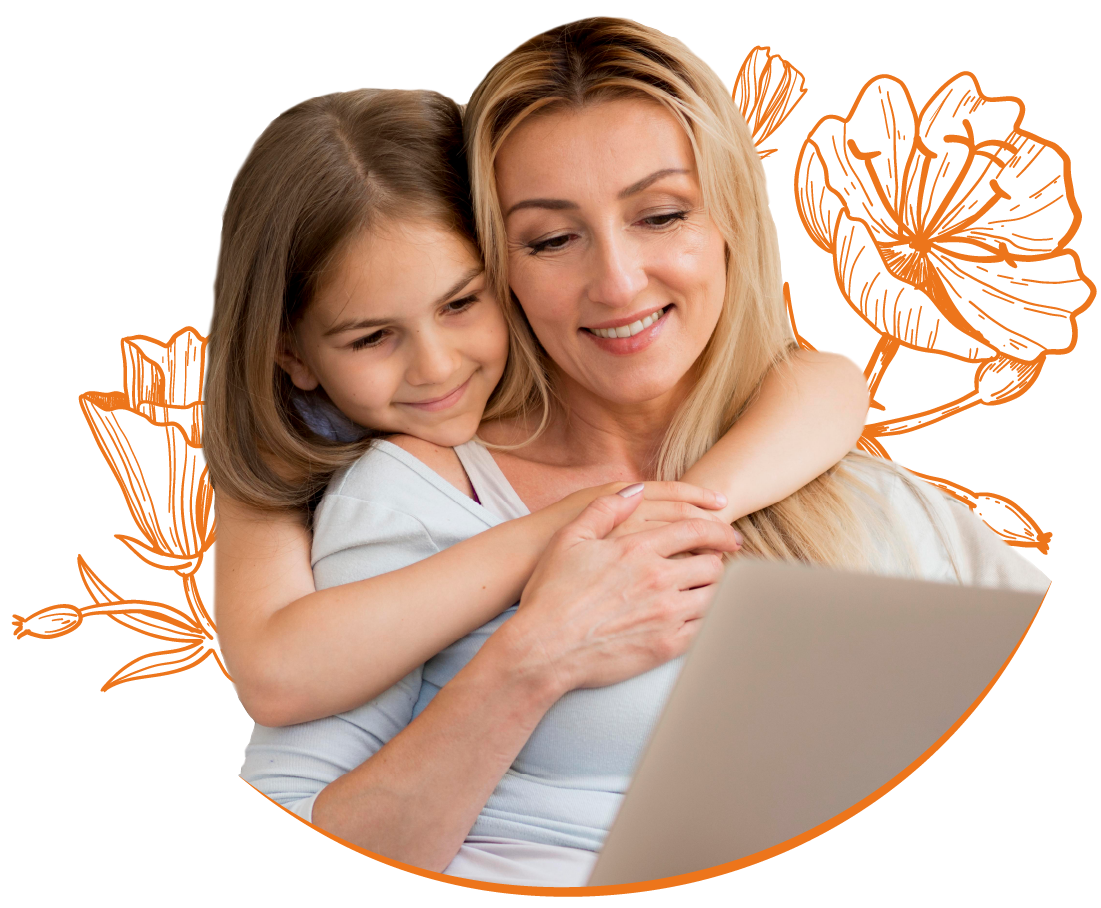 Image of mother and daughter looking at device screen