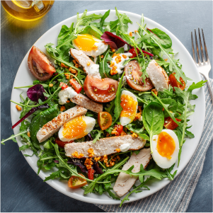 Chicken salad with boiled eggs