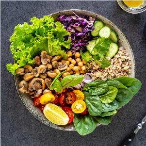 A bowl of quinoa and vegetables