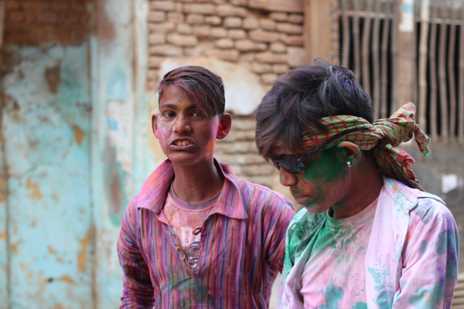 Holi festival celebration in Mathura India, festival of colors