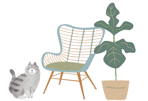 Chair, cat and plant illustration