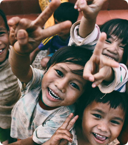 Kids showing Peace sign