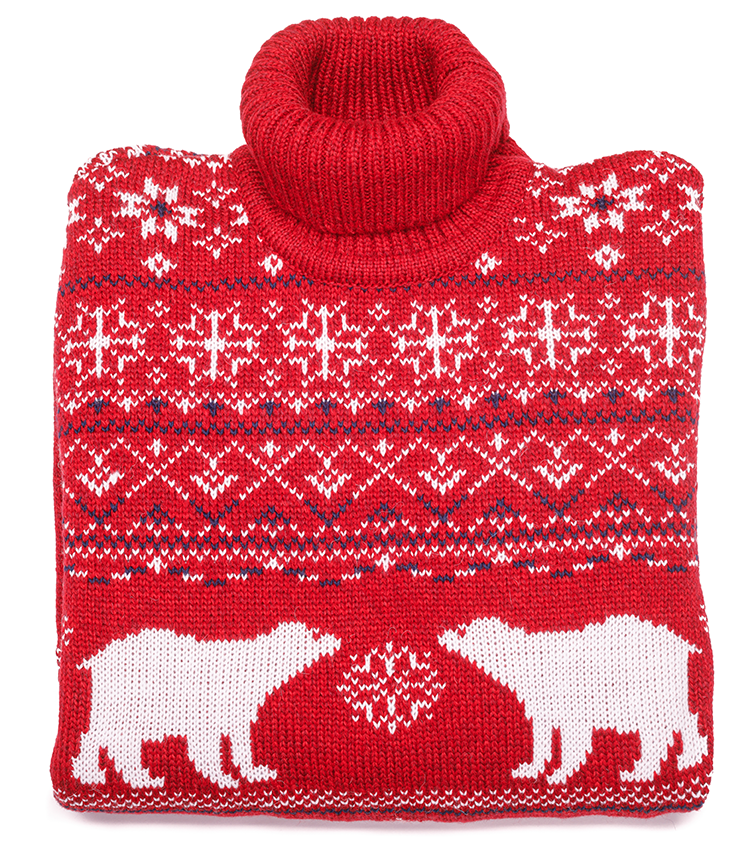 Red Christmas jumper with polar bear ornament