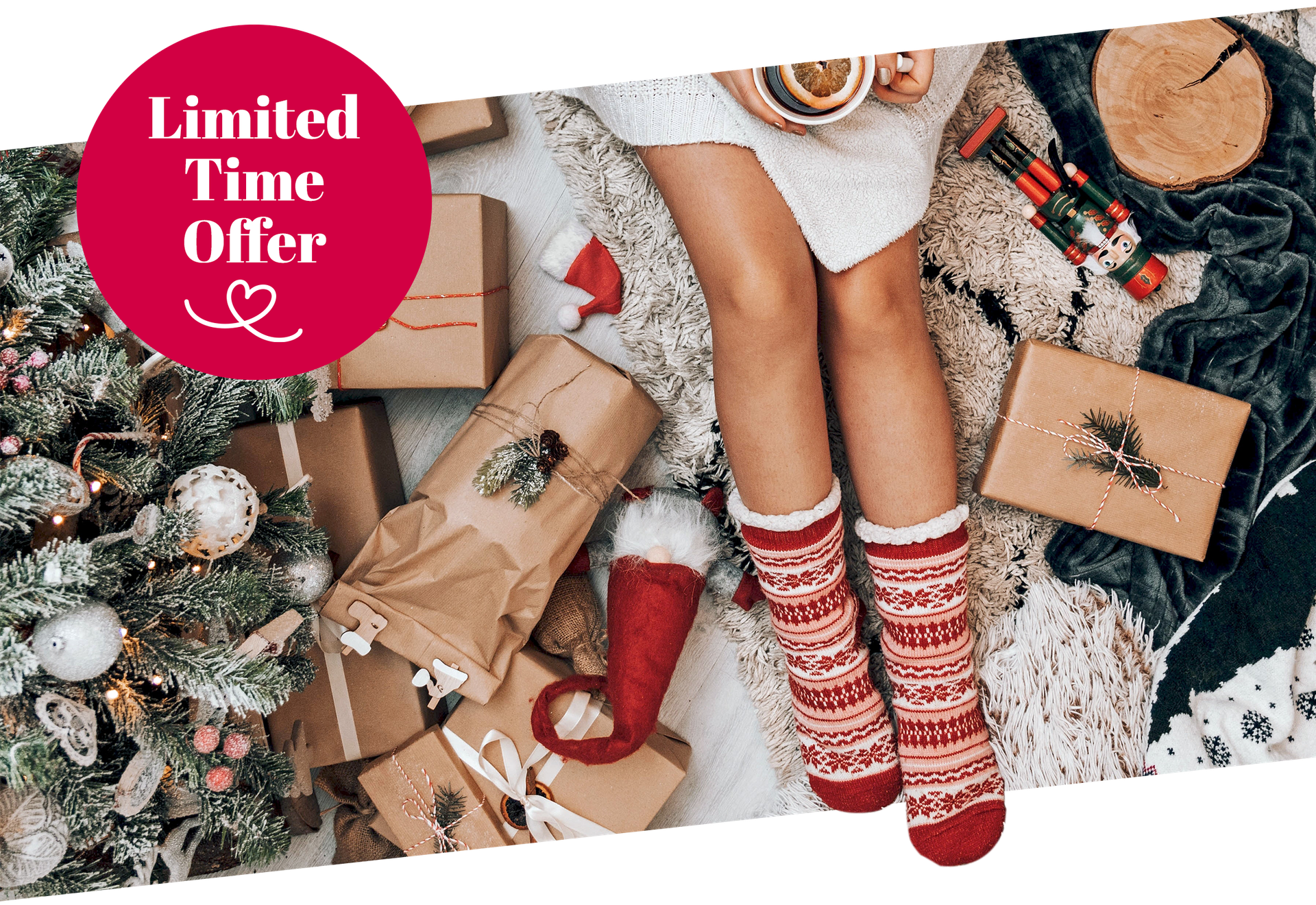 Warm, red handmade Christmas stockings