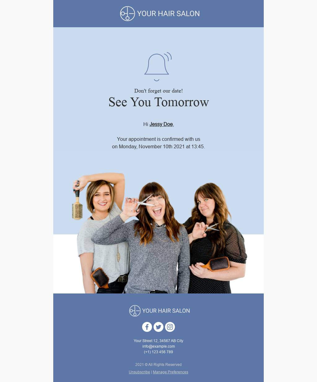Hair Salon Reminder Email