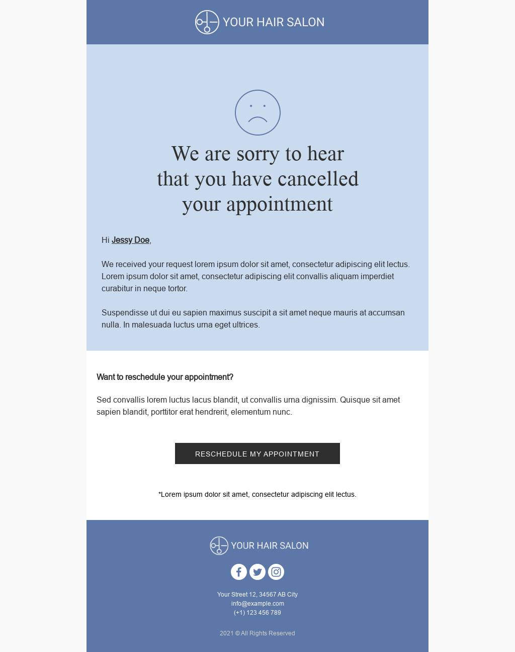 Hair Salon Cancelation Email